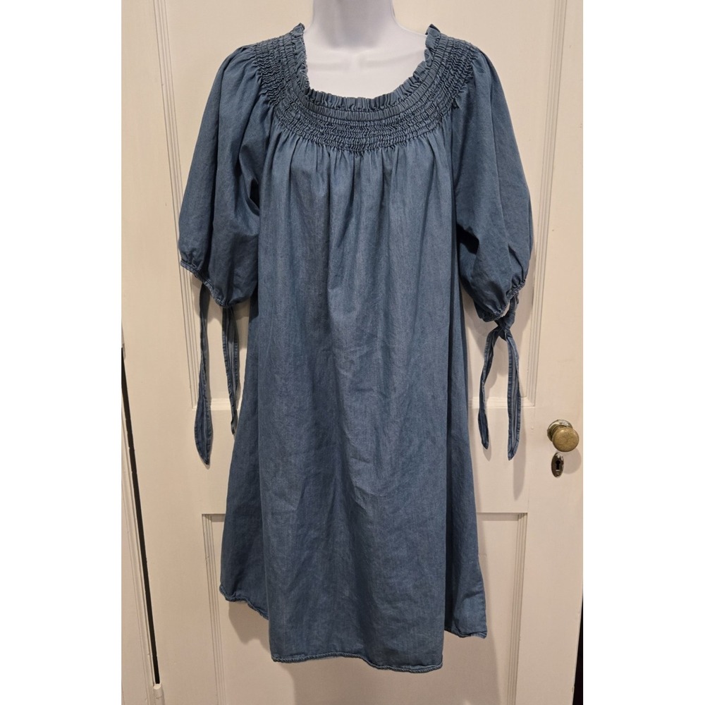 Speed Control Dress Womens Large Chambray Off The Shoulder‎ Cotton Shift 3X